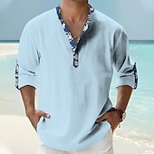 billiga Blommönster-Herr Blommig Tropiska blommor Skjorta Hawaii skjorta Aloha skjorta Långärmad Skjorta Hög krage Mode Streetwear Designer Utomhus Gata Ledigt Svart Vit Rodnande Rosa S M L