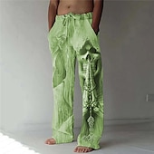 voordelige Casual herenbroek met print-Voor heren Broek Zomerbroek Strandbroeken Trekkoord Elastische taille 3D-afdrukken Doodskoppen Grafische prints Comfort Casual Dagelijks Feestdagen Streetwear Hawaii blauw Groen