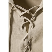 economico Cime-t-shirt vichinga medievale in cotone a maniche corte con cappuccio camicie da uomo in stile retrò con lacci hippie abbinati al costume larp