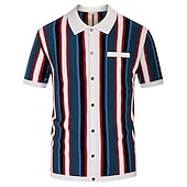 preiswerte Klassisches Poloshirt für Herren-Herren Polo Pullover Poloshirt Casual Täglich Umlegekragen Knopf Kurzarm Modisch Klumpig Gestreift Knopf vorne Sommer Frühling Herbst Regular Fit Wein Blau Grün Polo Pullover