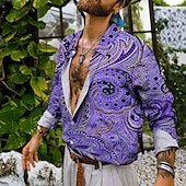 preiswerte Ethnisches Muster-Herren Blumen Hemd Boho-Shirt Langarm Tropisch Sport Strassenmode Outdoor Casual Täglich Herbst Winter Umlegekragen Bedruckt Button-Down Schwarz Rosa Marineblau Blau Purpur