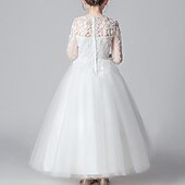 preiswerte Kleider für die Blumenmädchen-kinderkleidung Mädchen Blumenmädchen Kleid Kleid Party Kleid Feste Farbe 3/4 Ärmel Leistung Hochzeit Party Spitze Gitter Modisch bezaubernd Prinzessin Polyester Maxi Spitzenkleid abendkleider
