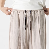 cheap Home-Men&#039;s Linen Shorts Capri Pants Patchwork Drawstring Elastic Waist Plain Comfort Breathable Outdoor Daily Going out Linen / Cotton Blend Fashion Casual Black Dark Blue
