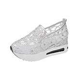 preiswerte Damen-Sneaker-Damen Slip-On-Sneaker aus goldenem Pailletten-Mesh mit Plateausohle – stylische Freizeitschuhe für Partys und besondere Anlässe