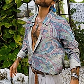 preiswerte Ethnisches Muster-Herren Blumen Hemd Boho-Shirt Langarm Tropisch Sport Strassenmode Outdoor Casual Täglich Herbst Winter Umlegekragen Bedruckt Button-Down Schwarz Rosa Marineblau Blau Purpur