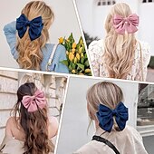 cheap Hair Styling Accessories-Big Satin Layered Hair Bows for Women Girls 7 Inch Pink Blue Barrette Hair Clip Large Ribbon Bows Style Hair Accessories