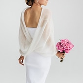 billiga Brudsjalar-Stolar Kvinnors wrap ren elegant ärmlös stickad klädsel bröllopswraps med ren färg för fest vår och sommar klä dig för att imponera