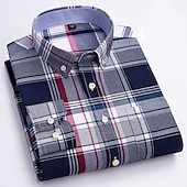 preiswerte Oxford-Hemden für Herren-Herren Oberhemd Gestreiftes Hemd Hemd Bügelfreies Hemd Oxford Hemd Kariert / Gestreift / Chevron Hochzeit Büro &amp; Karriere Hellblau Dunkelrot Rote Dunkelmarine Langarm Hemdkragen Ganzjährig Bekleidung
