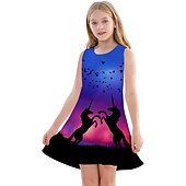 preiswerte 3D Einhorn Kleid-kinderkleidung Mädchen Kleid Graphic Einhorn Farbverlauf Ärmellos Outdoor Casual Modisch Kuschelig Täglich Polyester Übers Knie Casual kleid A Linie Kleid Tank-Top Kleid Sommer Frühling 3-12 Jahre