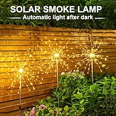 billige Landskapslys-solar fyrverkeri sti lys utendørs 2x 1x led stake lys for gangvei hage bakgård landskap dekorasjon 120leds fe julelys for hage gate gård plen nyttårsfest ip65 vanntett