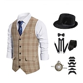 baratos Fantasias masculinas dos anos 1920-Anos 20 Retro Vintage Inspirado no vintage Roupa Festa a Fantasia Baile de Máscara Fantasias Xadrez Quadrados Sem Colarinho Fantasia Homens Dia Das Bruxas Carnaval Baile de Máscaras dia das Bruxas