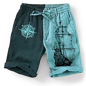 cheap Printed Shorts-Men&#039;s Graphic Color Block Boat Shorts Summer Shorts Beach Shorts Mid Waist Streetwear Hawaiian Designer Casual Daily Holiday Elastic Waist 3D Print Drawstring Designer Clothing Apparel