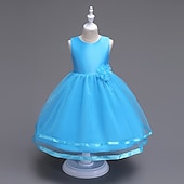 preiswerte Partykleider-kinderkleidung Mädchen Kleid Party Kleid Feste Farbe Ärmellos Formal Hochzeit Besondere Anlässe Gitter Modisch bezaubernd Prinzessin Baumwolle Maxi abendkleider Schaukelkleid A Linie Kleid Sommer