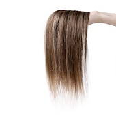 cheap Human Hair Pieces &amp; Toupees-6 Inch 100% Remy Human Hair Silk Base Top Hairpiece for Women Clip in Topper Hand-made Top Toppee Hair piece 120% Density Middle Part with Thinning Hair #4P27 Medium Brown&amp;Dark Blonde 27g