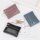 abordables tarjeteros y estuches-1 Uds. Monedero de cuero para hombre y mujer, tarjetero, cartera de mano, mini bolso de cambio con cremallera doble
