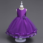 preiswerte Partykleider-kinderkleidung Mädchen Kleid Party Kleid Feste Farbe Ärmellos Formal Hochzeit Besondere Anlässe Gitter Modisch bezaubernd Prinzessin Baumwolle Maxi abendkleider Schaukelkleid A Linie Kleid Sommer