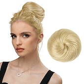 voordelige Chignons-zwarte knot haarstukken voor vrouwen meisjes dame trekkoord nep ballet bun extensions synthetische opgestoken donut chignon uit één stuk