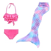voordelige Zeemeermin badpak-Kinderen Voor meisjes Drie stuk Zeemeermin zwemkleding Badmode Bikini Strand Zwemmen Afdrukken Actief leuke Style Badpakken 4-12 jaar Zomer Rose paars Polkadot