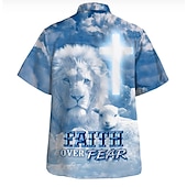economico Stampa animal-Per uomo Leone Alfabetico Gesù Camicia Camicia con bottoni Manica corta Di tendenza Streetwear Originale Giornaliero Per uscire Fine settimana Estate Primavera Collo ripiegabile Stampa Blu Reale Blu