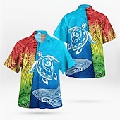 olcso Ocean Print-Férfi Trópusi virágok Totem Teknősök Ing Hawaii ing Aloha ing Rövid ujjú Ing Kubai nyakörv Sportok Divat Utcai sikk Szabadtéri Hétköznapi Hawaii Sötétkék Medence Bíbor S M L