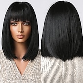 abordables Perruques Synthétiques Sans Bonnet-perruques bob noires pour les femmes perruques bob courtes avec une frange perruques droites pour un usage quotidien remplacement des cheveux cheveux naturels à la recherche d&#039;une fille utilisation