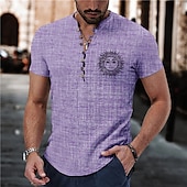 voordelige Etnisch patroon-Voor heren Zon Overhemd Overhemd met knopen Korte mouw Vintage Modieus Streetwear Buiten Casual Dagelijks Lente zomer Opstaand Afdrukken blauw Paars Groen Khaki Grijs