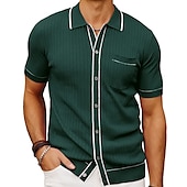 cheap Men&#039;s Classic Polo-Men&#039;s Polo Knit Polo Sweater Business Casual Lapel Short Sleeve Modern Old Money Style Solid / Plain Color Button Front Summer Dark Navy Green Rose Red Polo