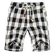 cheap Classic-Men&#039;s Shorts Summer Shorts Beach Shorts Drawstring Elastic Waist Straight Leg Stripe Plaid Checkered Comfort Breathable Short Casual Daily Holiday Fashion Classic Style Black Red