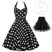 tanie stroje-Retro / vintage Lata 50. Rockabilly Spódnica Sukienka o kroju A Tutu Kwiaty Groszki Damskie Impreza / Wieczór Bal maskowy Wieczór panieński Dla dorosłych Sukienka Kolczyki Naszyjniki Wiosna i lato