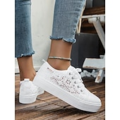 cheap Women&#039;s Sneakers-Women&#039;s White Lace Sneakers with Comfortable Sole and Lace-Up Design - Casual, Breathable Shoes for Everyday Wear