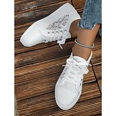 cheap Women&#039;s Sneakers-Women&#039;s White Lace Sneakers with Comfortable Sole and Lace-Up Design - Casual, Breathable Shoes for Everyday Wear