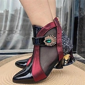 preiswerte Stiefeletten-Schwarze und rote Stiefeletten für Damen mit Mesh-Einsätzen und verziertem Absatz – elegantes modisches Schuhwerk für besondere Anlässe