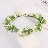 abordables Accessoires de coiffure-mariée vert feuille couronne bohème casque floral bandeau photo prop coiffe headflower