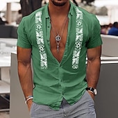 preiswerte Urlaub-Herren Hemd Baumwoll-Leinenhemd Weißes Baumwollhemd Guayabera Hemd Sommerhemd Strandhemd Farbblock Urlaub Lässig Schwarz Weiß Blau Orange Kurzarm Revers Sommer Bekleidung
