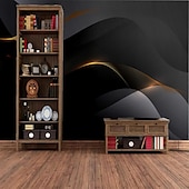 economico Carta da parati-sfondi fantastici astratto nero carta da parati murale geometrico 3d decorazione della casa rivestimento murale astratto contemporaneo, tela pvc/materiale vinilico adesivo richiesto murale,