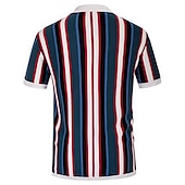 preiswerte Klassisches Poloshirt für Herren-Herren Polo Pullover Poloshirt Casual Täglich Umlegekragen Knopf Kurzarm Modisch Klumpig Gestreift Knopf vorne Sommer Frühling Herbst Regular Fit Wein Blau Grün Polo Pullover