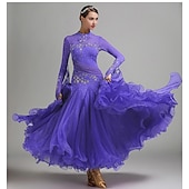 voordelige Ballroom danskleding-Ballroomdansen Kleding Borduurwerk Combinatie Kristallen / Bergkristallen Dames Prestatie Opleiding Lange mouw Netstof Spandex Organza