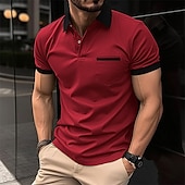 halpa Miesten klassinen poolopaita-Miesten Button Up Polos Golfpaita Kausaliteetti Pyhäpäivä Kauluskäänne Lyhythihainen Muoti Perus Tavallinen Perinteinen Kesä Normaali Tulenpunainen Vaalea taivaansininen Valkoinen Tumma