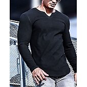 preiswerte Geripptes Strick-T-Shirt-Herren T Shirt Geripptes Strick-T-Shirt T-Shirt Langarmshirt Langarm V Ausschnitt Sommer Einfach Grubenstreifen Mode Designer Basic Stricken Urlaub Straße Ausgehen Schwarz Weiß Rosa Top T-Shirt für