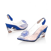 cheap Casual Sandals-Women&#039;s Transparent Wedge Sandals with Floral Rhinestone Decoration – Stylish Open-Toe Shoes for Summer, Parties, and Special Occasions