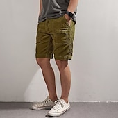 preiswerte Klassiker-Herren Cargo Shorts Kurze Hosen Cordshorts Glatt Komfort Atmungsaktiv Outdoor Täglich Ausgehen Modisch Brautkleider schlicht Grün Khaki