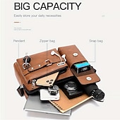 cheap Men&#039;s Bags-Men&#039;s Brown Faux Leather Messenger Bag with Multiple Pockets and Adjustable Strap - Stylish and Functional Crossbody Bag for Travel and Daily Use