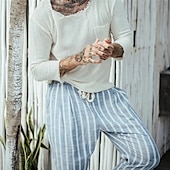 cheap Casual Pants-Men&#039;s Trousers Summer Pants Beach Pants Pocket Drawstring Elastic Waist Stripe Comfort Breathable Casual Daily Holiday Fashion Classic Style Navy Blue Blue