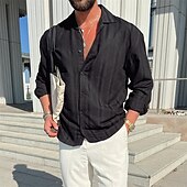 preiswerte Herrenhemd zum Knöpfen-Herren Hemd Sommerhemd Knopfhemd Lässiges Hemd Schwarz Weiß Rosa Langarm Glatt Umlegekragen Täglich Urlaub Bekleidung Modisch Brautkleider schlicht Komfortabel