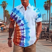 ieftine Model 3D-Bărbați Cravată Cămașă Camașă cu nasturi Manșon scurt Modă Designer Casual În aer liber Casual Concediu Vară Primăvară Răsfrânt Imprimeu Buton în jos Galben Albastru piscină Trifoi Curcubeu