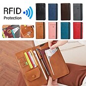 זול מחזיקי כרטיסים ומקרים-מחזיק דרכון מעור RFID נייד עם פונקציות רבות חבילה דוקומנטרית כיסוי מחזיק דרכון וכרטיסי אשראי דק במיוחד