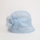cheap Party Hats-Fascinators Hats 100% Linen Bucket Hat Melbourne Cup Elegant Romantic Wedding With Feather Headpiece Headwear