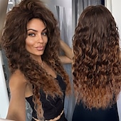 baratos Perucas Históricas-Presentes de Carnaval Peruca Ombre Loira Acinzentada Cacheada Longa para Mulheres Brancas Peruca Sintética Fluffy 80s Carnaval de Natal Fantasia para Mulheres Big Volume Tons de Marrom Loiras Perucas