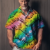 ieftine Model 3D-Bărbați Cravată Cămașă Camașă cu nasturi Manșon scurt Modă Designer Casual În aer liber Casual Concediu Vară Primăvară Răsfrânt Imprimeu Buton în jos Galben Albastru piscină Trifoi Curcubeu