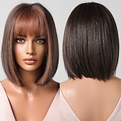 abordables Perruques Synthétiques Sans Bonnet-perruques bob noires pour les femmes perruques bob courtes avec une frange perruques droites pour un usage quotidien remplacement des cheveux cheveux naturels à la recherche d&#039;une fille utilisation